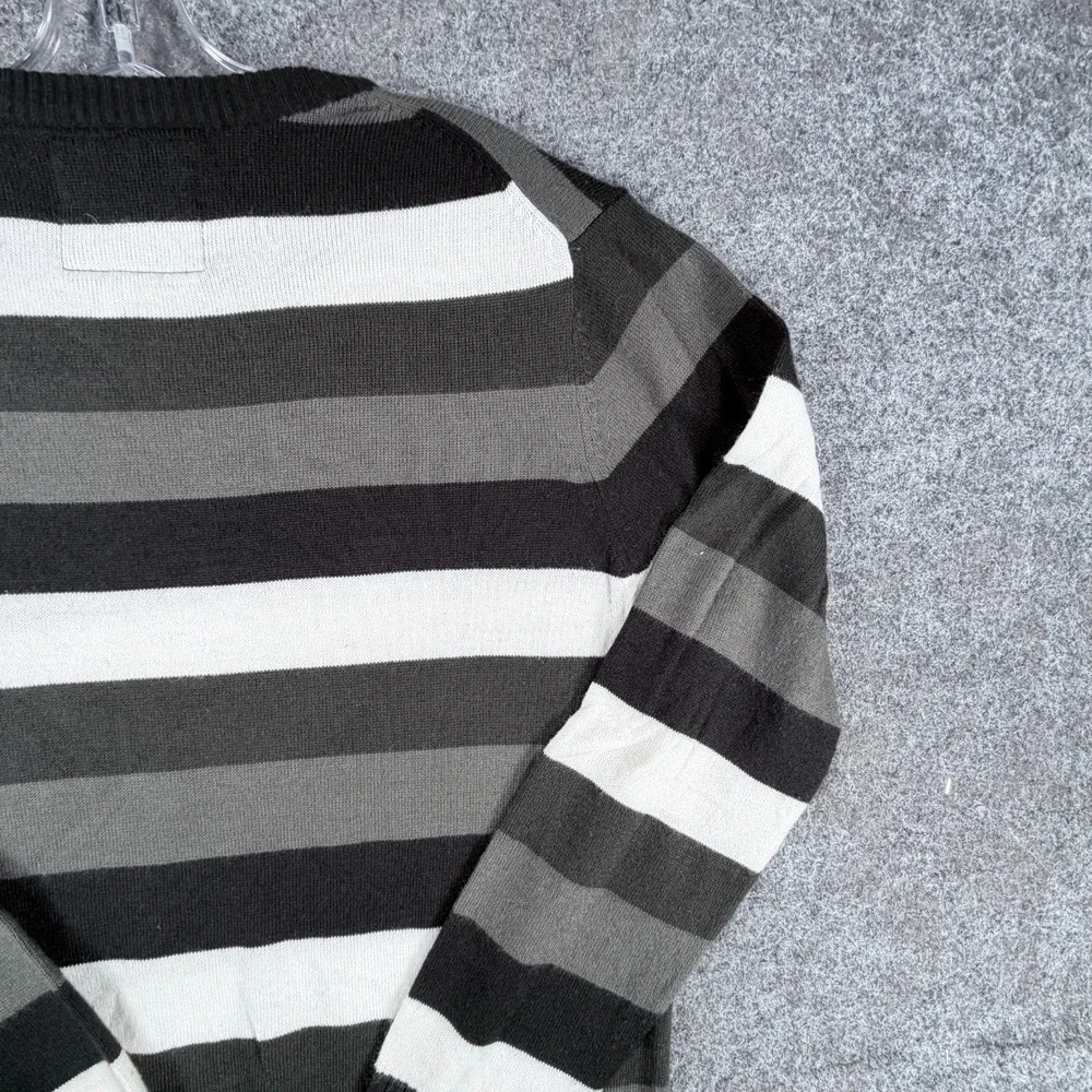 BKE Pullover Sweater‎ Mens L Black Gray White Striped Classic Office Wear Preppy